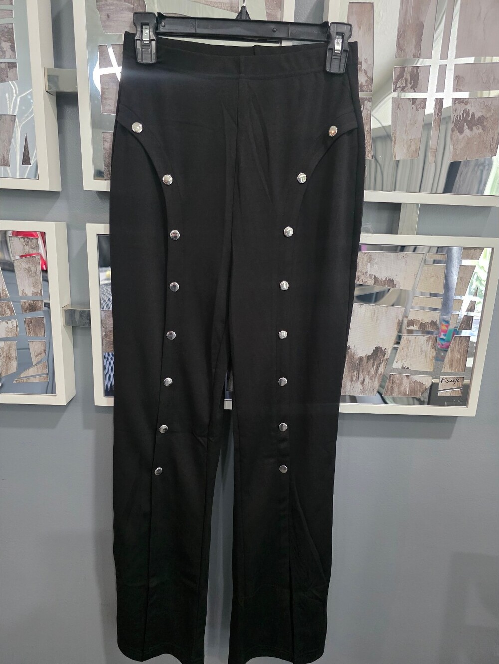 Womens Black Silver Studded Pants